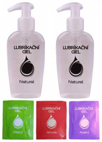 Natural lubrikační gel (2 ks x 130 ml) + vzorky (3 ks x 3 ml)